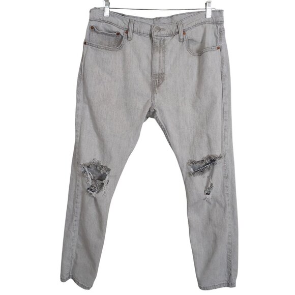 Vintage Levis‎ 512 light Gray Denim Jeans W36 L30 Distressed Ripped Knees - Picture 1 of 16